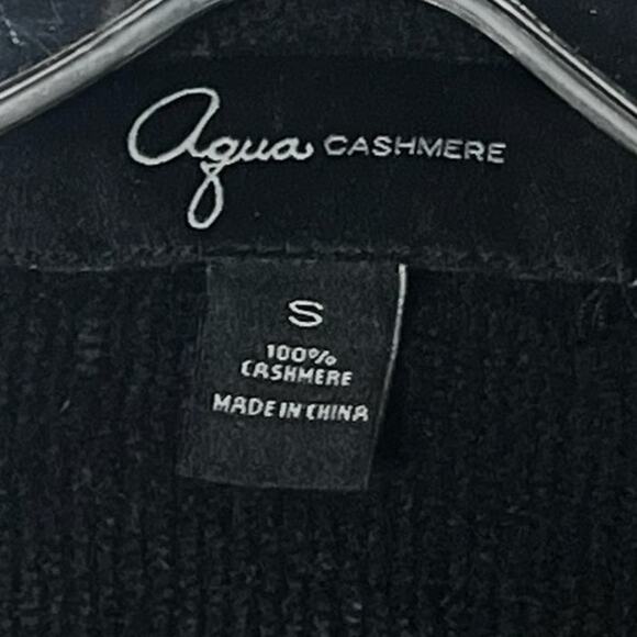 AQUA 100% Cashmere Sweater Open Front Waterfall Black Cardigan Womens Small - Picture 4 of 6